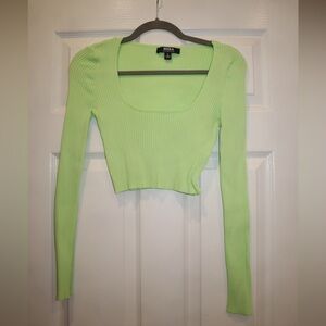 Hera Collection Size L Ribbed, Cropped Lime Green Long-sleeve
